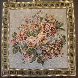 Pair of German Floral Tapestries with Raised Gold and White Border